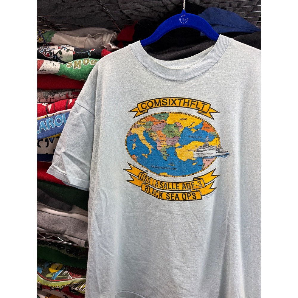 Vintage 1995 Uss La Salle Agf-3 Black Sea Ops Shirt Comsixthflt Light Blue Xl